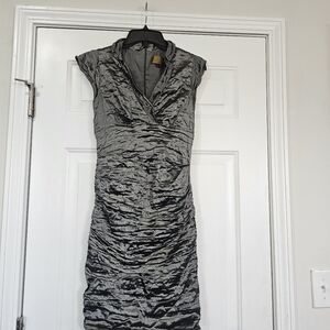 Nicole Miller Elegant Gray Ruched Metallic Dress Size 10P